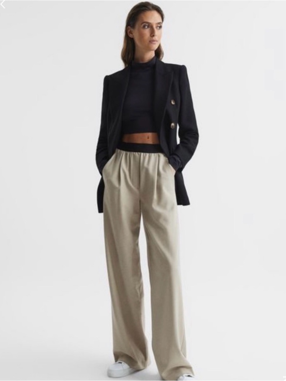 Reiss Lena Logo Pull On Wide Leg Trouser